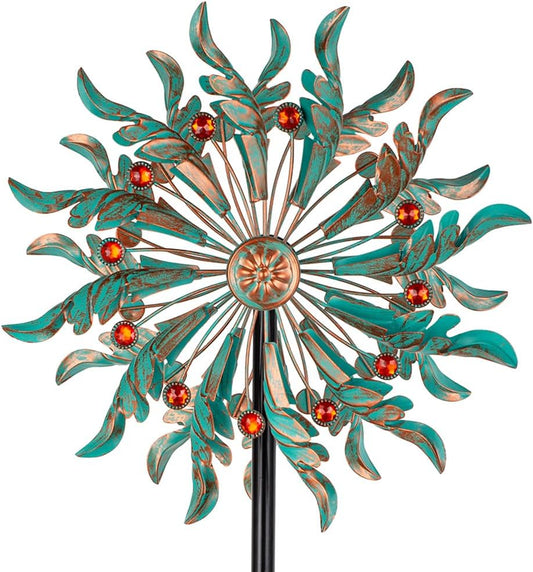 DREAMSOUL 13" Dia Wind Spinners Outdoor with 5 Prong Stakes, Kinetic Wind Spinner Metal Spinners for Yard and Garden
