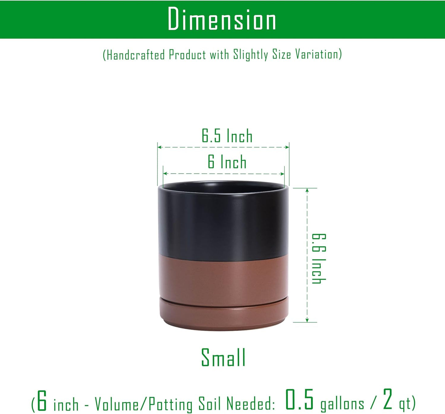 D'vine Dev Set of 2 Plants Pots, 6 Inch Ceramic Planter Pot for Plants with Drainage Hole and Saucer, Black/Speckled Tan, 94-V-C-7