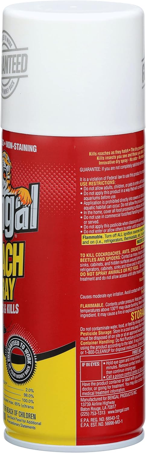Bengal Roach Spray, Odorless Stain-Free Dry Spray, 3-Count, 9 Oz. Aerosol Cans