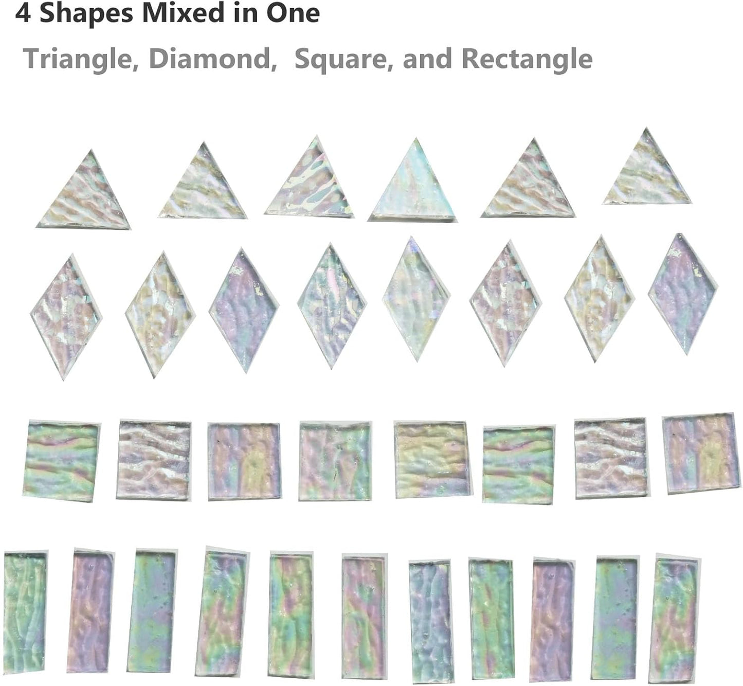 Iridescent Textured Cathedral Glass Mosaic Tiles, 200g Transparent Stained Glass Pieces for Mosaic Art, Pre-Cut for Handmade Crafts, Clear