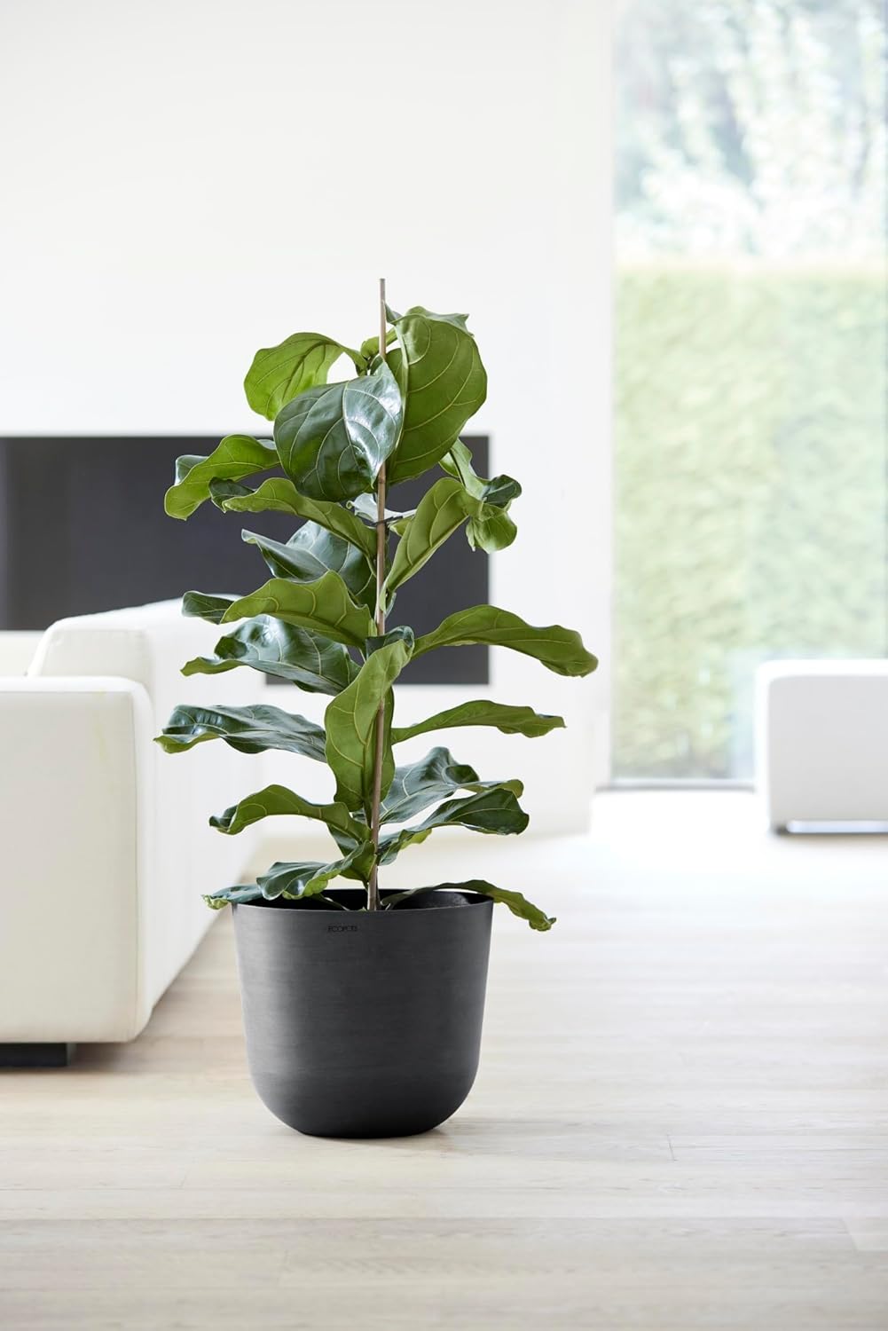 Ecopots Oslo Durable Modern Round Indoor/Outdoor Recycled-Based Composite Flower Pot Planter, Dark Grey, 14"