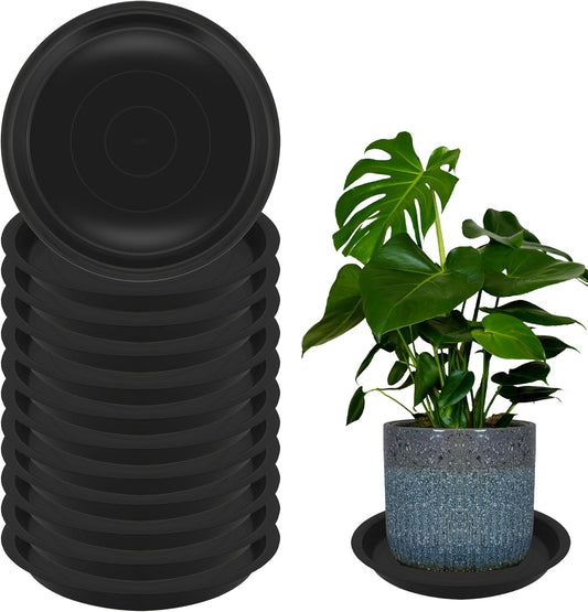 12 Pack 8 Inch Round Plant Saucers for Less 6.8 Inch Pot Indoors Outdoors Plant Trays for Pots Planter Saucer Plastic Plant Drip Tray Planter Water Tray for Potted Plants(Black, 8"(12pcs))