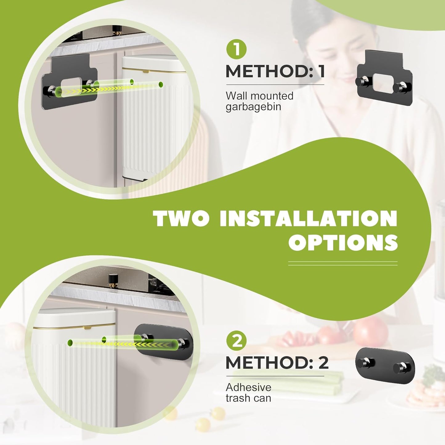 GloDeals Kitchen Trash Can with Lid, 2 in 1 Small Garbage Can Compost Bin Countertop, Wall-Mounted Under Sink Indoor Trash Bin for Kitchen, Bathroom, Cabinet Trash Can Hanging (4L, White/1.05 Gal)