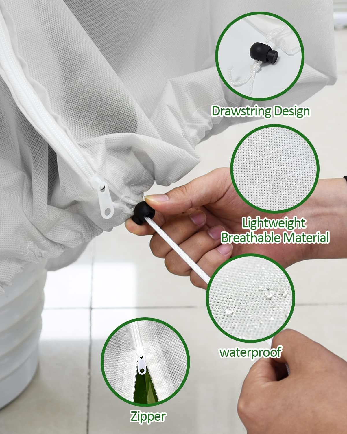 EAONE 4 Pack Plant Covers Freeze Protection, 47x71'' Winter Frosts Cloth for Outdoor Plants, Reusable Frost Blankets Drawstring Bags for Cold Freeze Sun Protection Bird Insect Prevention, White