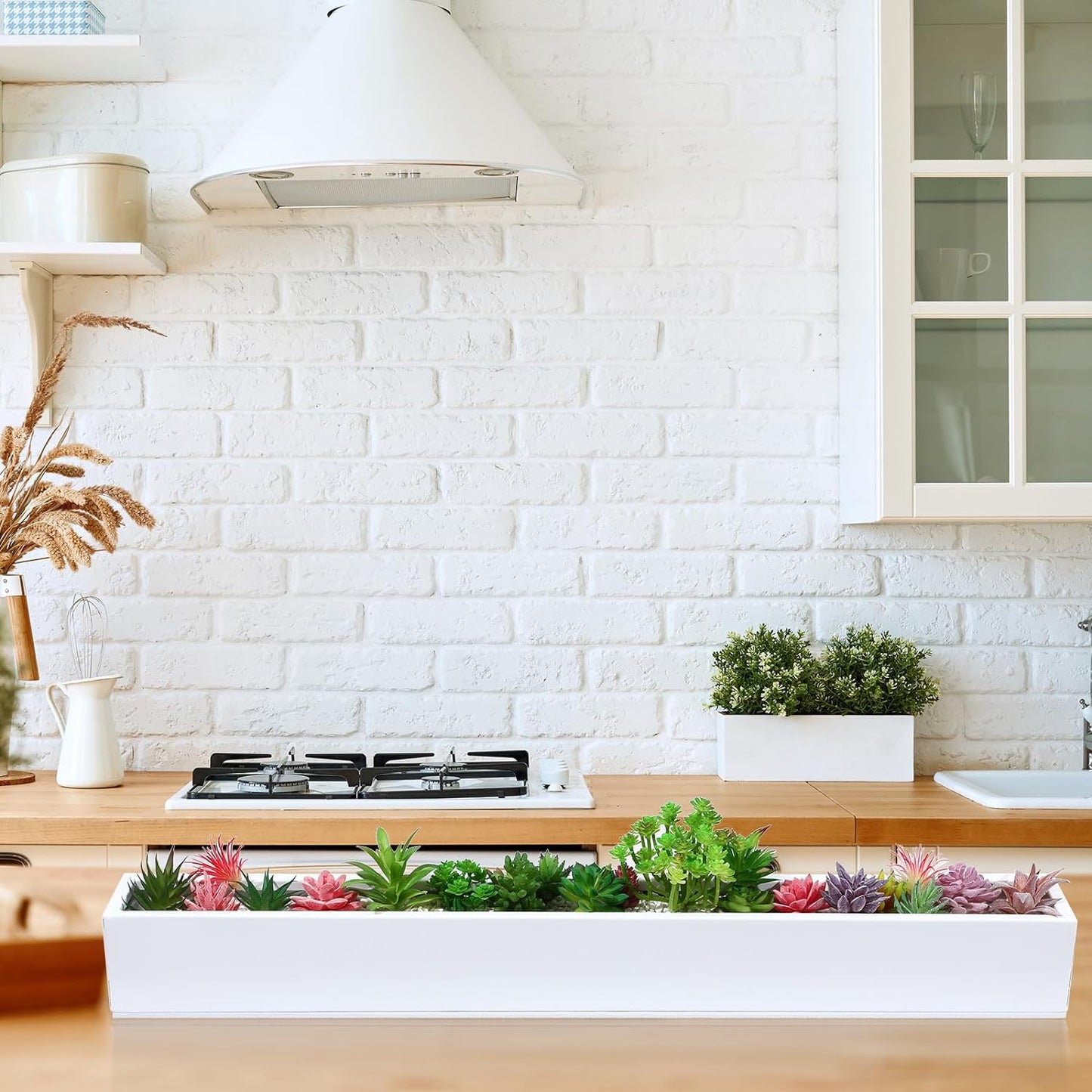 32 x 3.5 x 3.5 Inch Long Rectangular Planter Box Window Sill Plant Box Metal Water Trough Indoor Large Modern Steel with Drainage Holes Herb Garden Home(White)