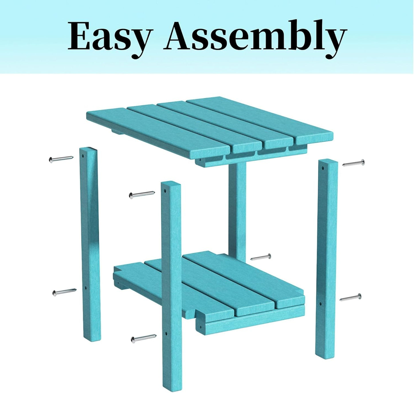 Outdoor Side Table, Adirondack HDPE Small Outdoor Table, 2-Tier Small Patio Side Tables for Outside Indoor Yard Poolside Porch, Light Blue