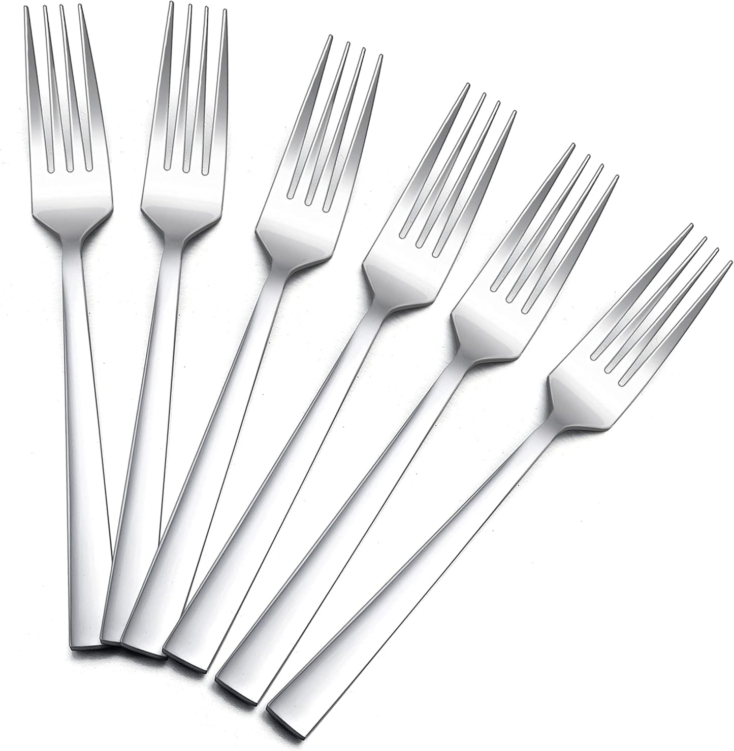Dinner Forks Set of 6, E-far 7.9 Inch Stainless Steel Forks for Home, Kitchen or Restaurant, Non-toxic & Mirror Polished, Squared Edge & Dishwasher Safe