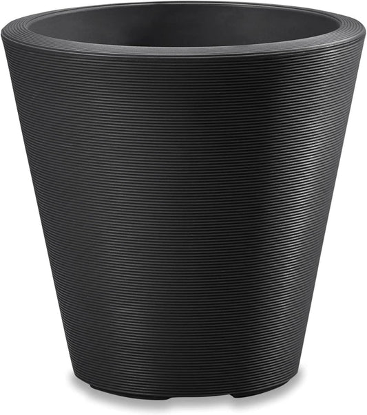 Crescent Garden Madison Planter– Weather-Resistant, Double Walled Indoor/Outdoor Plant Pot with Drain Hole – Large Plastic Plant Pot, 26" W (Caviar Black)