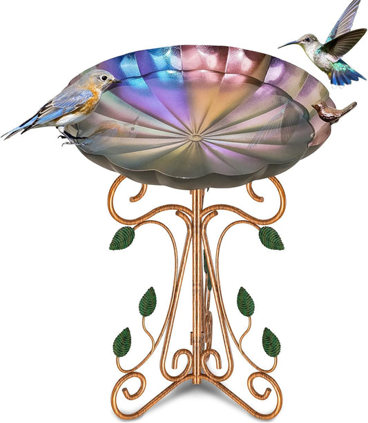 13" Diameter Vintage Metal Bird Bath, Birdbaths with Cast Iron Pedestal, Large Antique Bird Feeder for Outdoors Garden Patio Decor (Colorful Gradient)