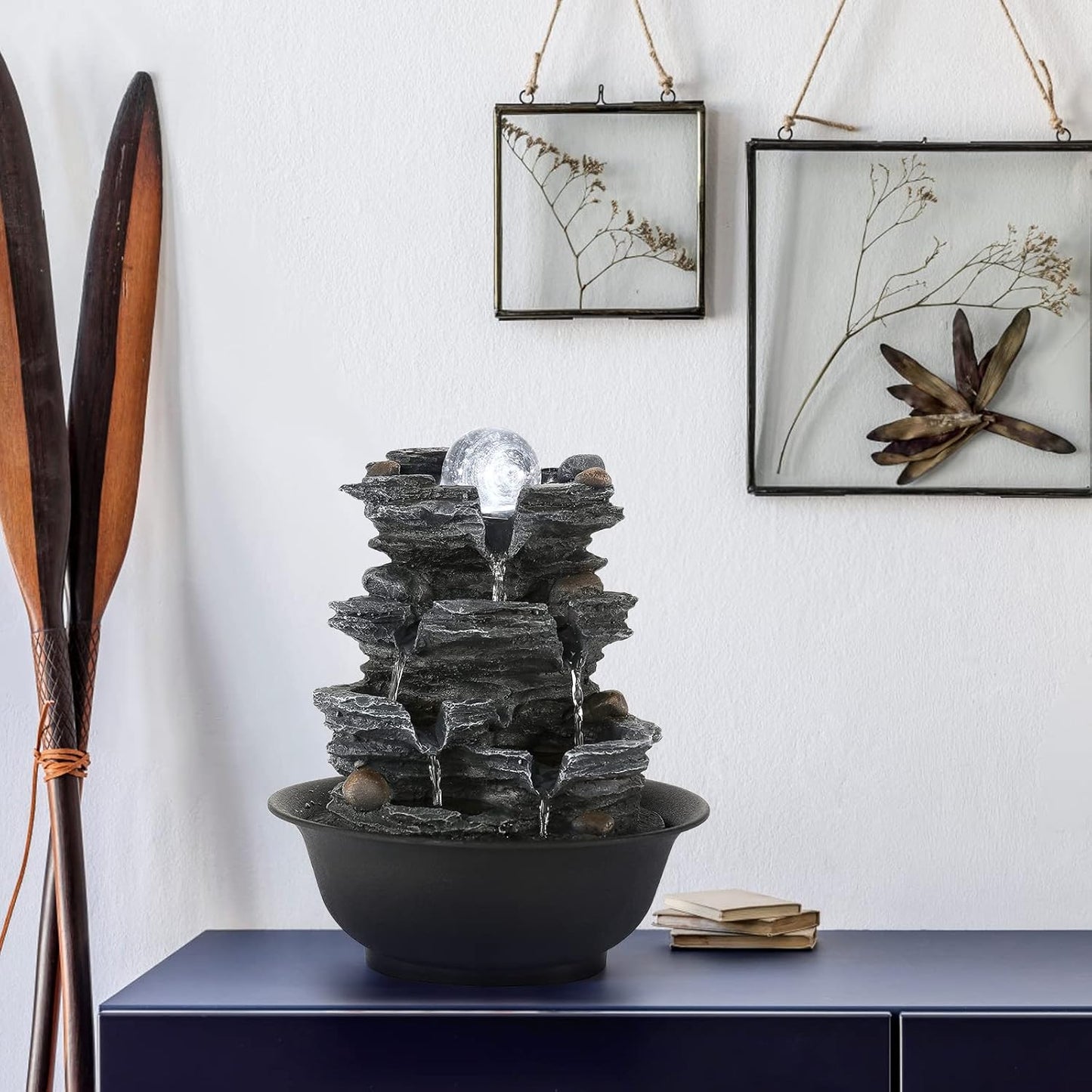 Dyna-Living Tabletop Water Fountain Indoor Waterfalls Fountains with White LED Light Decorative Feng Shui Tabletop Fountain with Automatic Pump