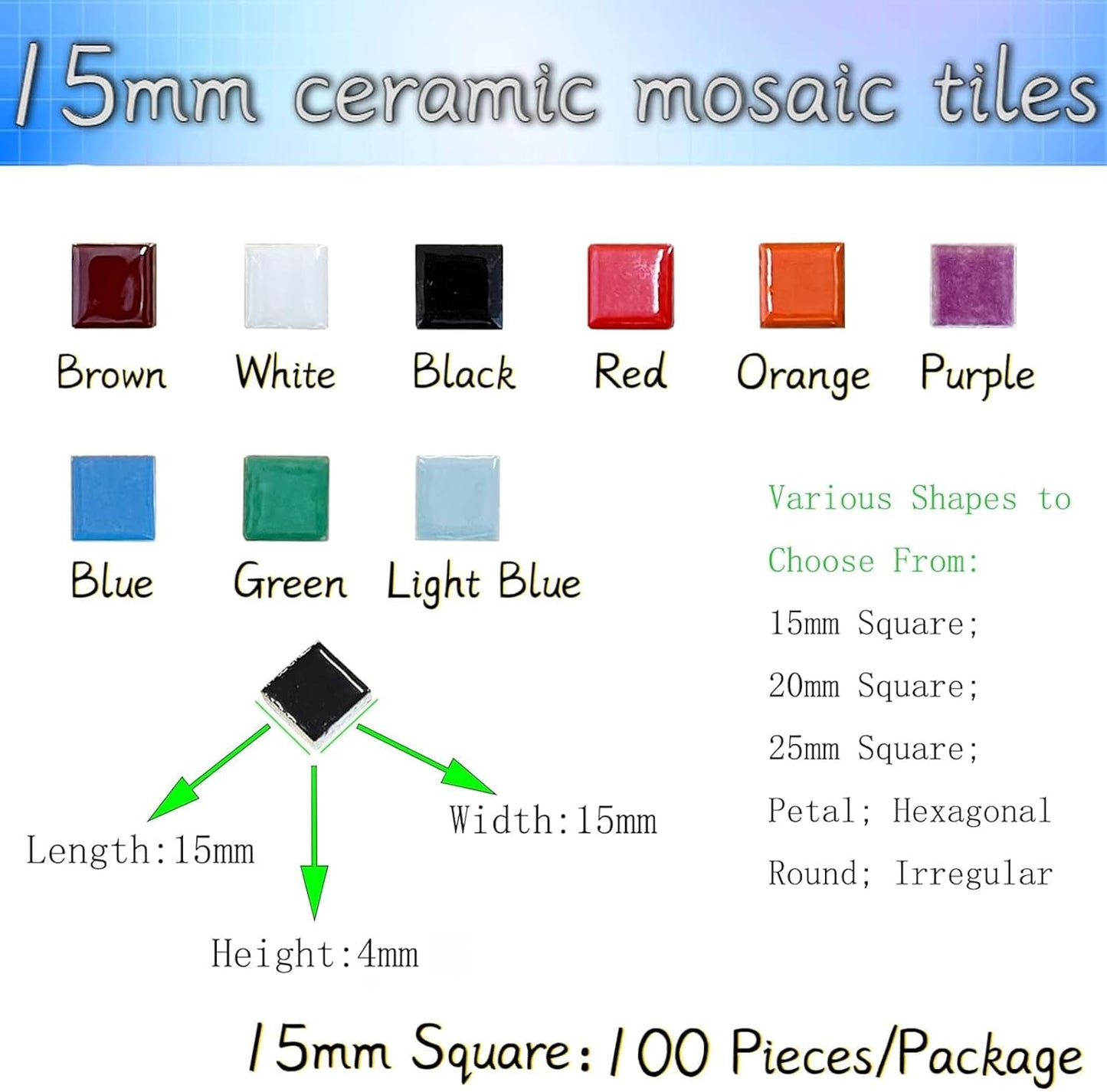 100 Pieces Ceramic Mosaic Tiles 3/5" Square Shapes Mosaic Ceramic Pieces Stained Ceramic Tiles Supplies for Crafts Beginner Mosaic Project Stepping Stones Mosaic Birdhouse Decor - Green