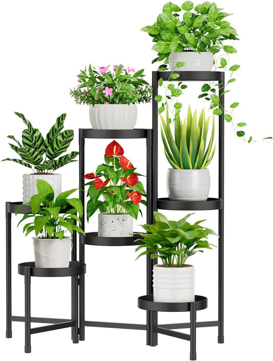 iDavosic.ly Plant Stand Indoor Outdoor, 7 Tier Corner Metal Flower Display Holder Shelf, Folding Tall Orchid Rack for Patio Balcony Porch Garden Living Room House, Black