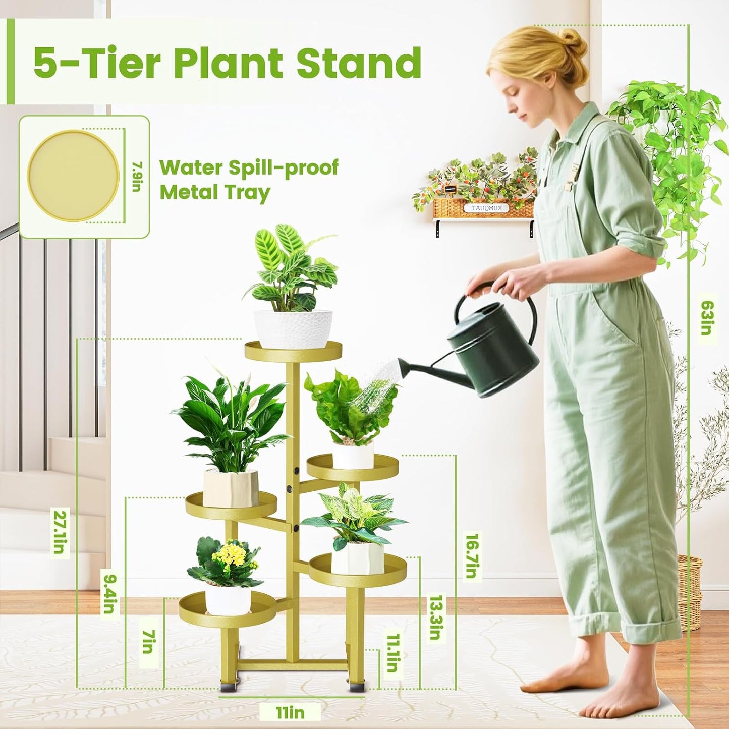 5 Tier Gold Plant Stand Indoor Outdoor, Corner Metal Tiered Plant Shelf for Multiple Plants, Flower Pot Holder Display Rack Shelf for Window Porch Garden Home Decor