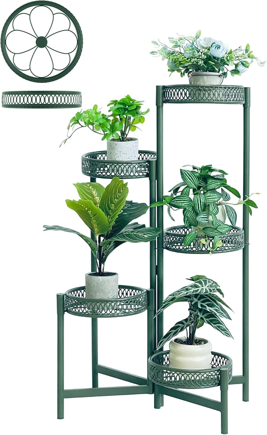 5-Tier Metal Plant Stand Indoor Outdoor, Corner Tall Plant Shelf for Multiple Plants, Foldable Plant Stand, Heavy Duty Flower Stand Holder for House Living Room Balcony Garden Patio -GreenFlower