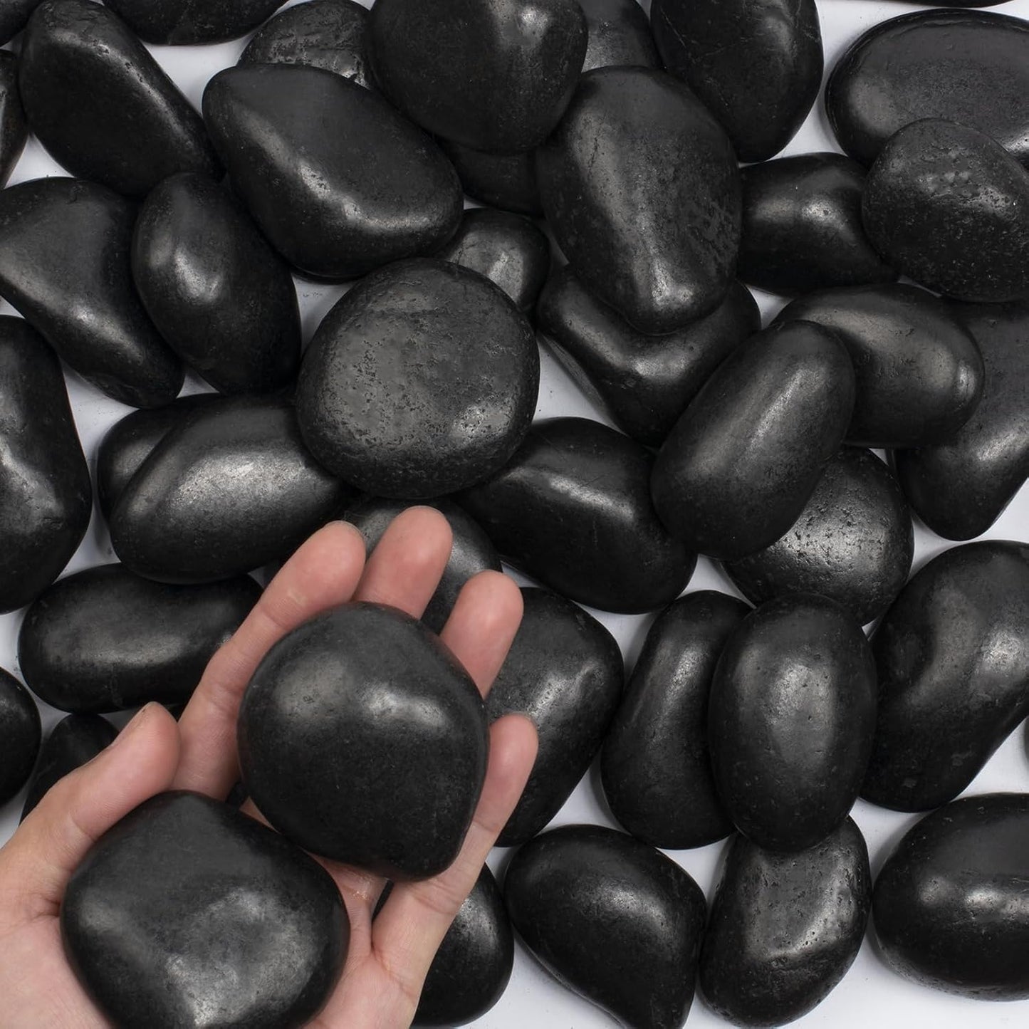 40 lbs Black River Rocks - Large Polished Black Pebbles for Plants & Garden Decorative Stones，2-3" Polished Pebbles for Landscaping, Fish Tanks, Flower Pots, Water Fountains
