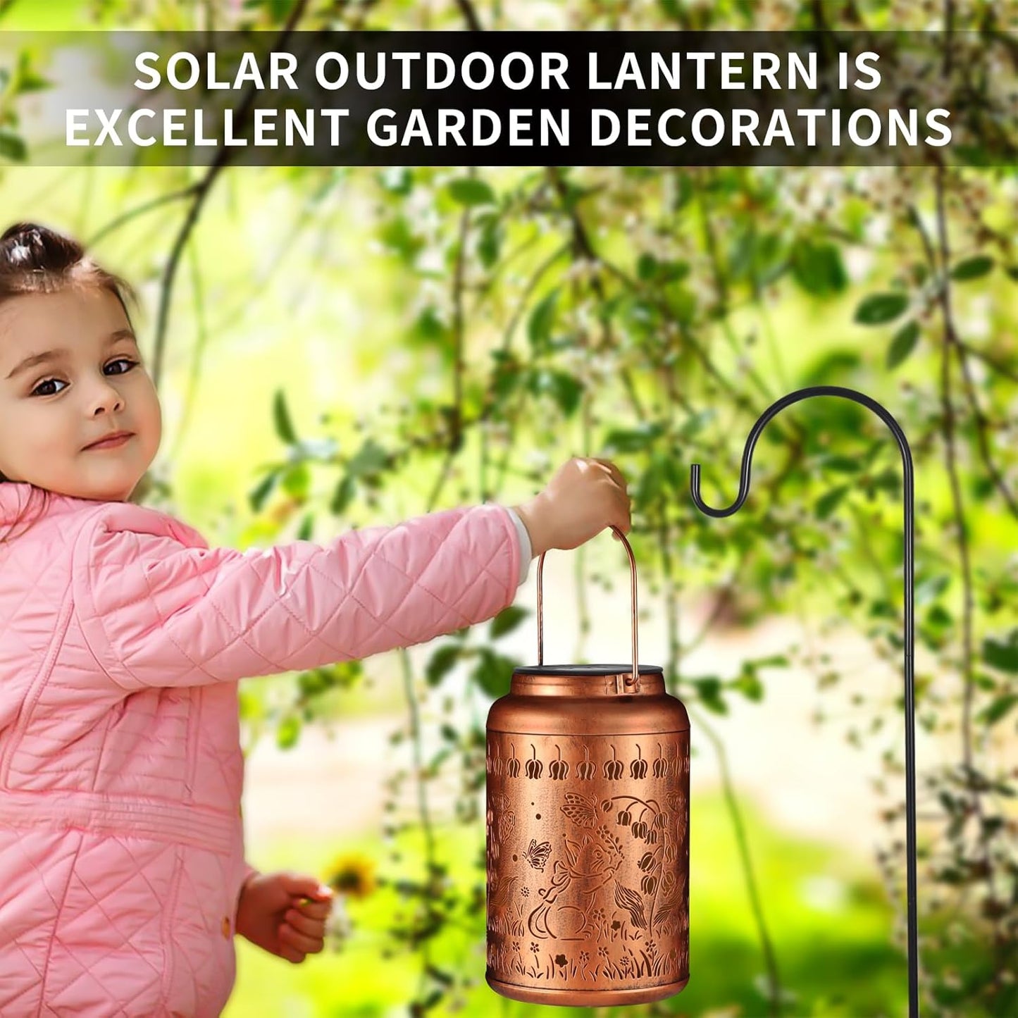 2 Pack Solar Lanterns Outdoor Waterproof, Cats Garden Decor Gifts for Women Mom Grandma Hanging Solar Lights Metal Decoration Outside for Yard, Patio, Lawn