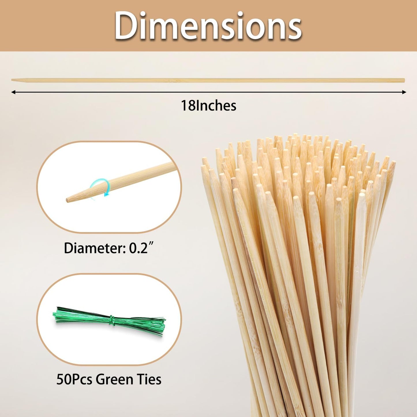 50PCS Bamboo Plant Stakes, 18Inch Natural Bamboo Sticks Garden Stake, HAINANSTRY Plant Support Stakes for Indoor and Outdoor Plants, Stakes for Gardening, Orchid Tomato Vegetable Stakes for Garden