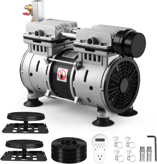 Pond Aerator, Ponds & Lake Aeration System, 5.76CFM for Up to 3 Acre, Includes 3/4 HP Compressor, 100' Weighted Tubing, 2 Diffusers for Outdoor Large Pond & Lake Aerator Pumps Water Oxygen Circulation