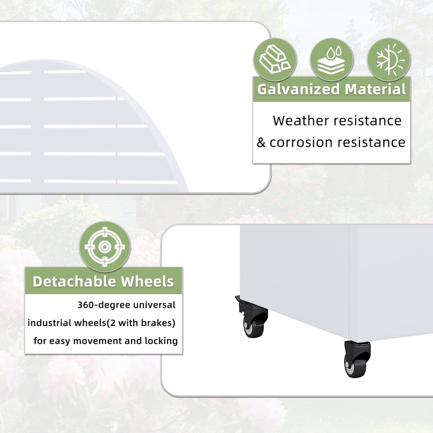 Casaphoria Metal Raised Garden Bed with Trellis and Wheels, 72"x35"x16" Arched Planter Box for Climbing Plants, Vegetables & Vines, Features Drainage Holes and Privacy Screen (White-Louvered)