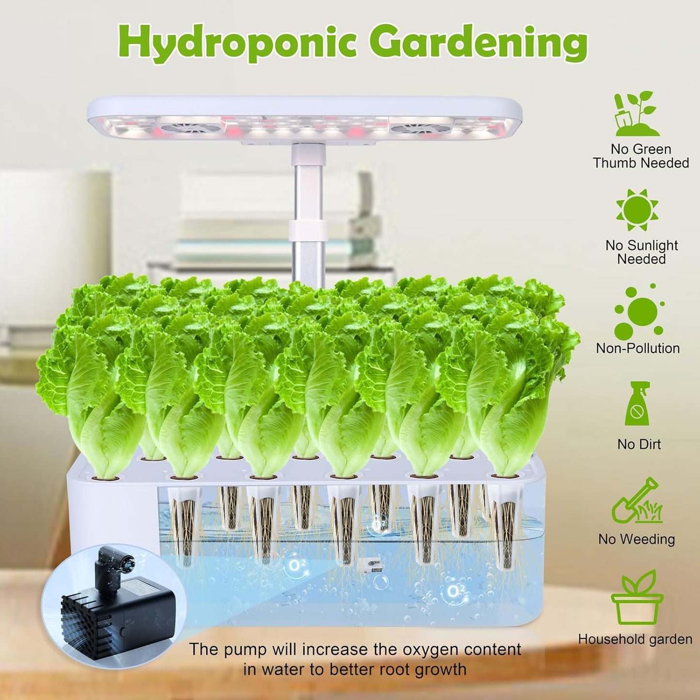 Indoor Gardening 17 Pods Hydroponics Growing System Kit Smart Lighting Setting, Herb Garden Planter with Full Spectrum Grow Light Provides Year Round Harvest - White