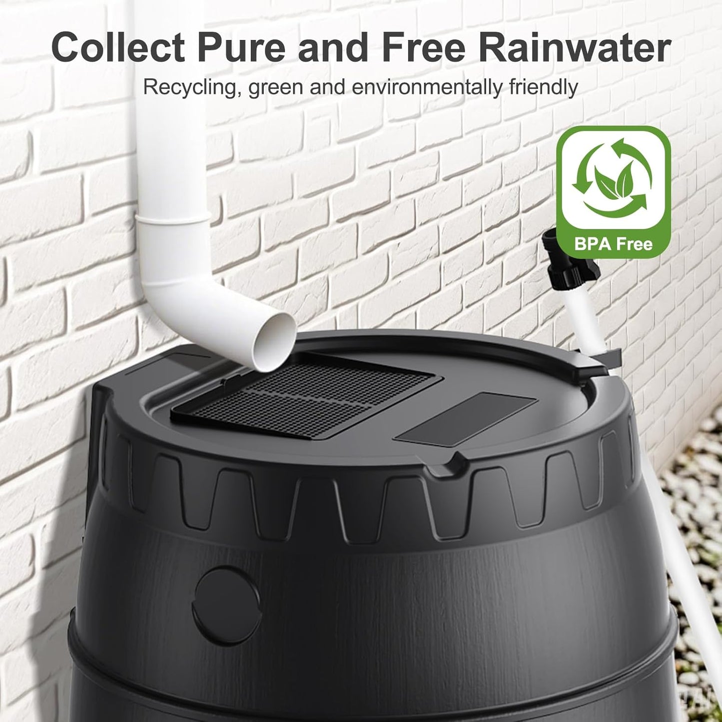 EJWOX Rain Barrel with Stand to Collect Rainwater from Gutter, Heavy Duty BPA Free Rain Water Collection Barrel with Spigot and Filter (45 Gallon, Black)