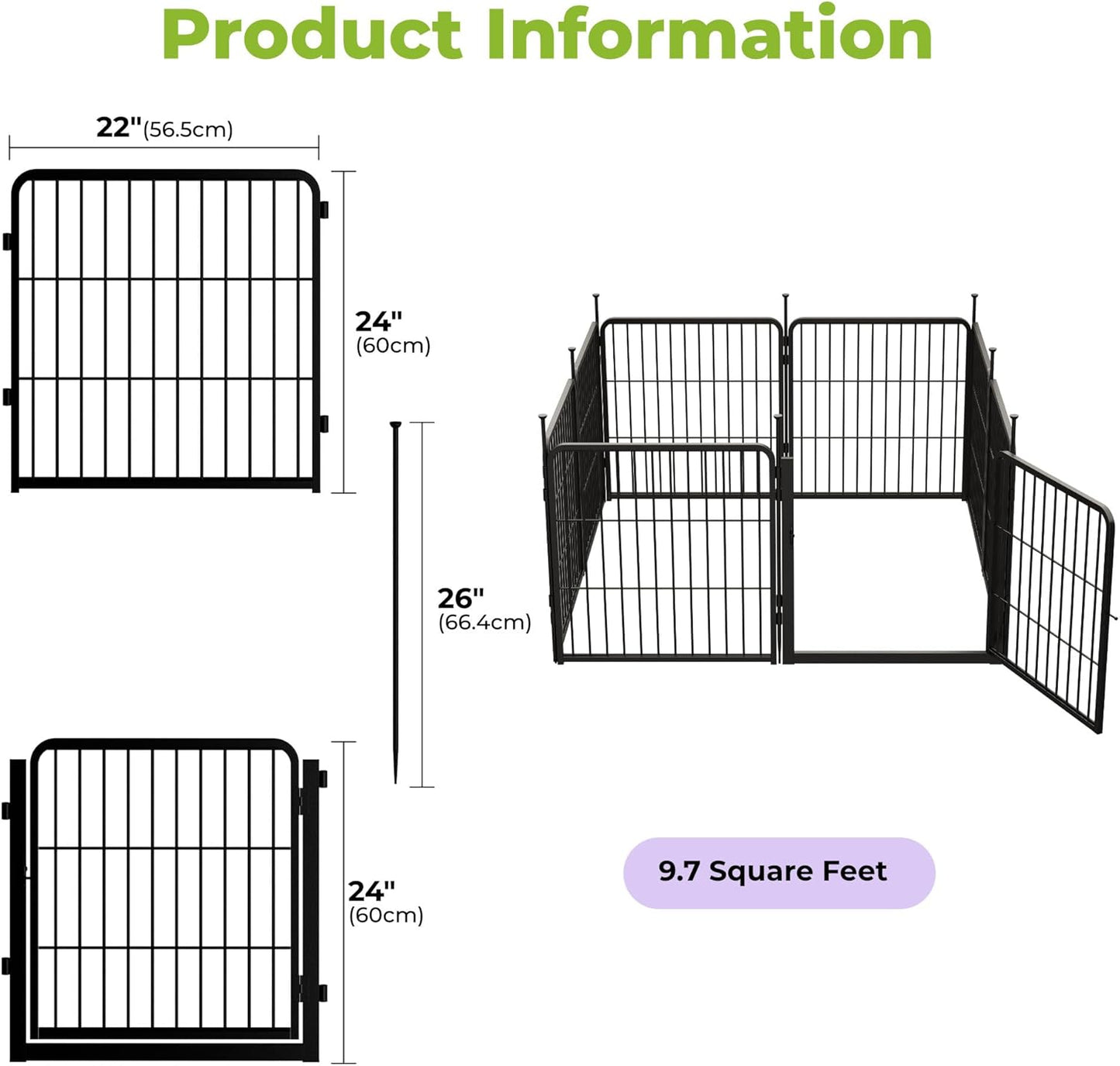 Decorative Garden Fence with Gate 24 in(H) x 14.8 ft(L) 8 Panels, Heavy Duty Metal Animal Barrier Fence for Yard, Flower Bed Fencing, Garden Border Fence, Easy Set Up, Black