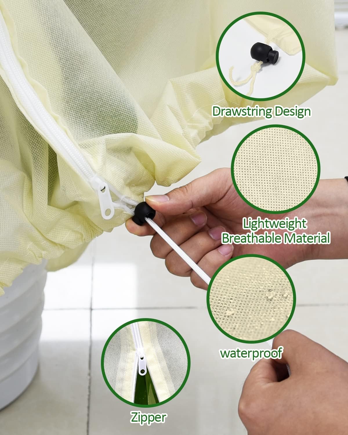 EAONE 4 Pack Plant Covers Freeze Protection, 47x71'' Winter Frosts Cloth for Outdoor Plants, Reusable Frost Blankets Drawstring Bags for Cold Freeze Sun Protection Bird Insect Prevention, Beige