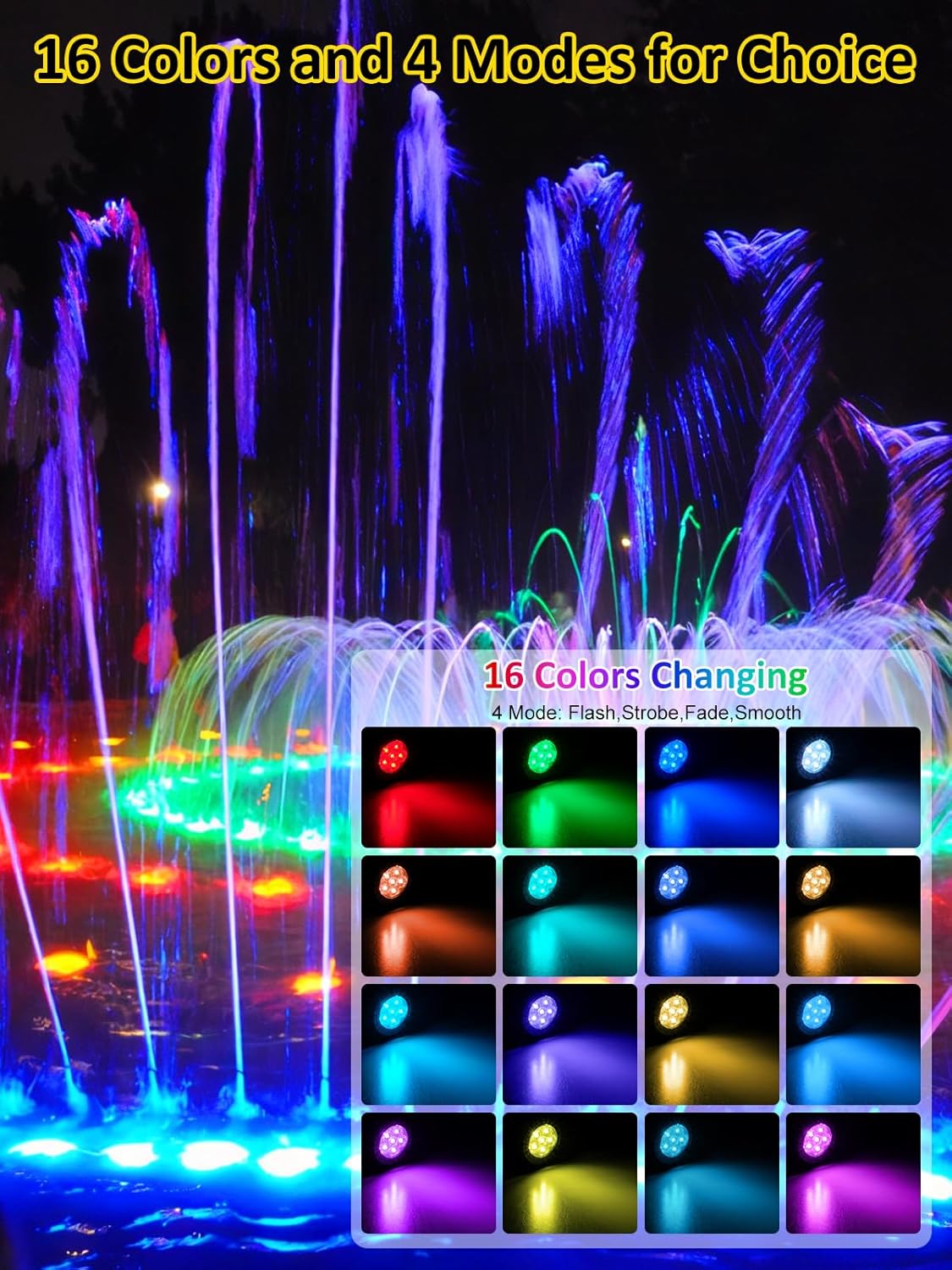 T-SUN Colored Pond Lights with Timer,LED Underwater Pond Light Submersible Fountain Lights for Fish Tank Landscape Spotlight-Remote Control, IP68 Waterproof, Aquarium, Yard (4 Heads)