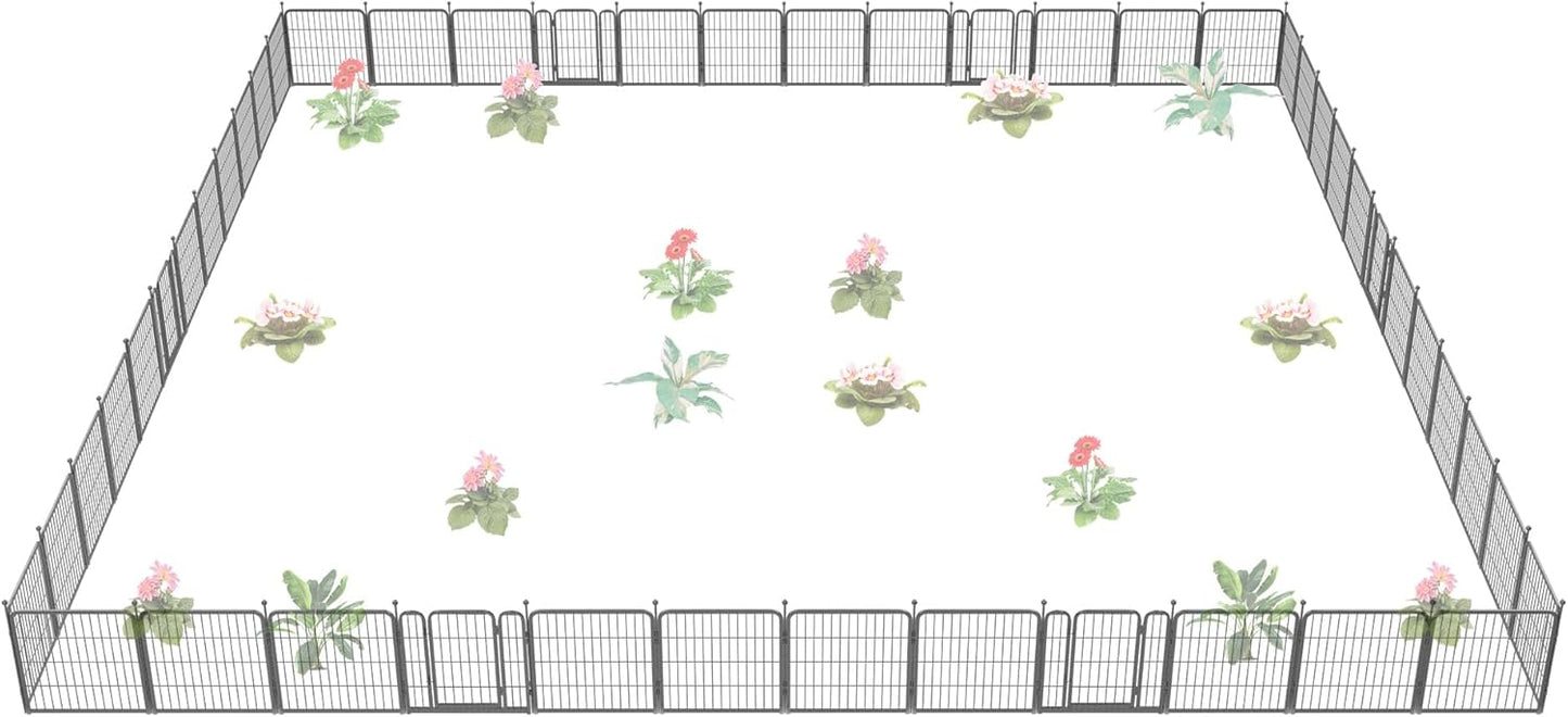 FXW Garden Fence Outdoor for The Yard – 24in(H) x 88.8ft(L) Heavy Duty Metal Animal Barrier for Dog and Rabbit, Decorative Dog Fence, 48 Panels, Silver