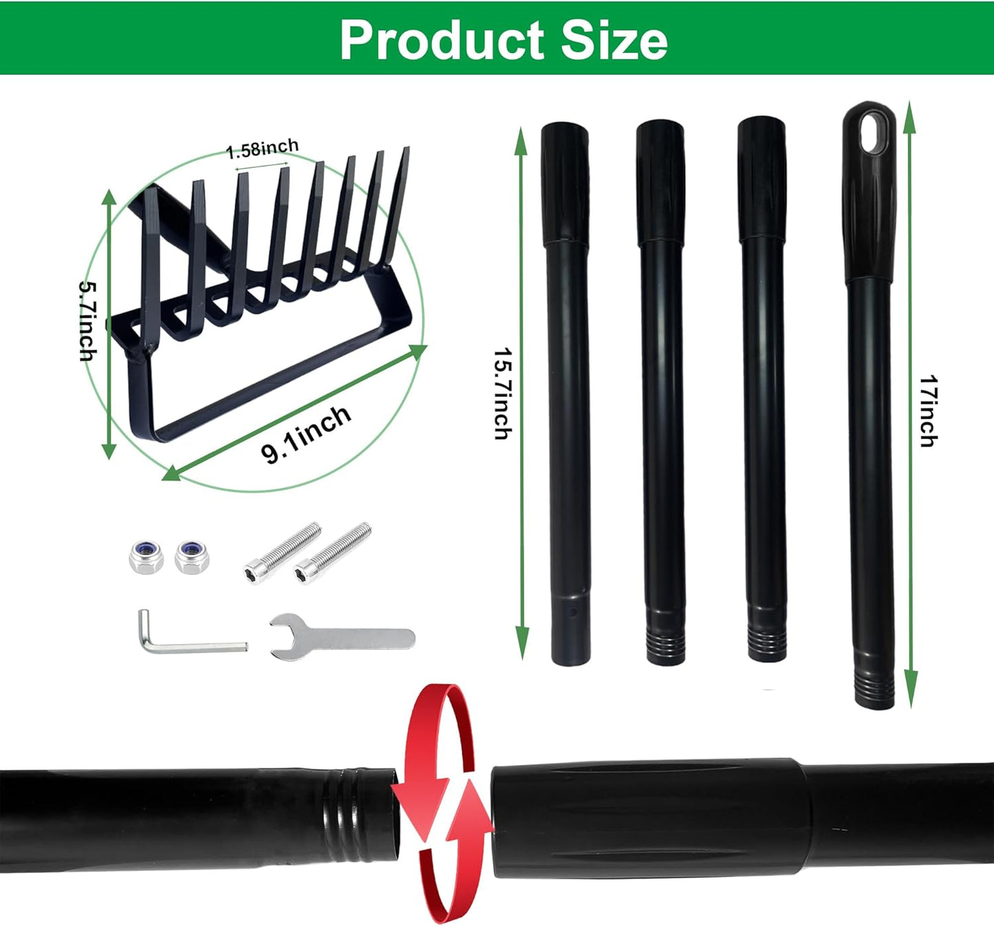 8-Tines Rake and Stirrup Hoe, Metal Garden Hula Hoes Tiller Rake Tool with Adjustable Long Handle, Action Scuffle Loop Hoe for Weeding, Digging, Loosening Soil