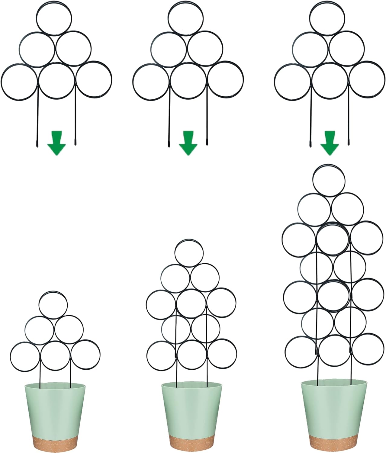 Trellis for Climbing Plants Indoor 15.7 Inch, Stackable Garden Trellis for Potted Plant Support, 3 Pack Small Houseplant Metal Wire Trellis for Vines Pothos Rose Monstera Accessories (Black)