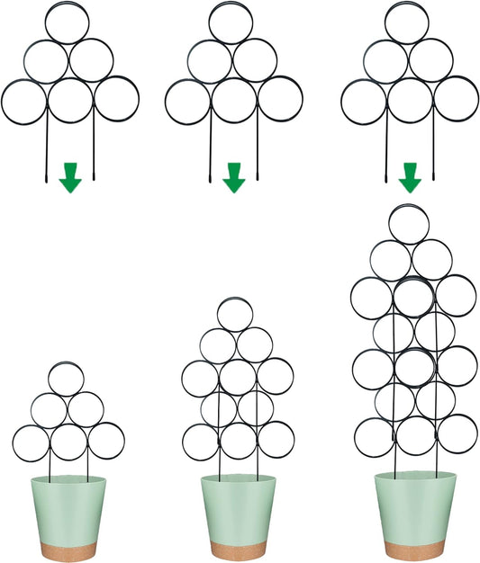 Trellis for Climbing Plants Indoor 15.7 Inch, Stackable Garden Trellis for Potted Plant Support, 3 Pack Small Houseplant Metal Wire Trellis for Vines Pothos Rose Monstera Accessories (Black)