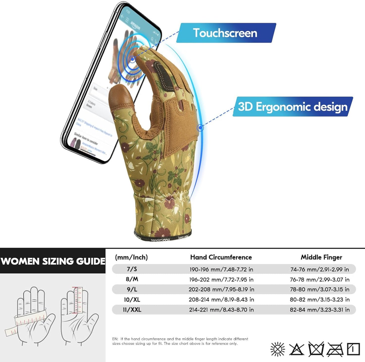 Vgo... 1Pair Gardening Gloves for Women, Goatskin leather Thorn Proof Working Gloves for Weeding, Digging, Raking, Pruning and Planting,Touchscreen (M,Light Green,GA7471)