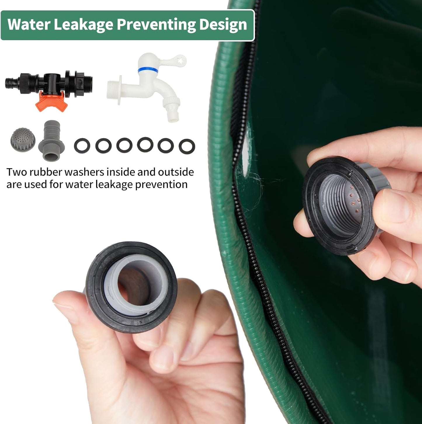 Collapsible Rain Barrel, 100 Gallon Portable Rainwater Collection System, Water Storage Tank, Rain Catcher Barrel with Two Spigots and Overflow Kit, Rain Water Barrel Collector for Garden, Green