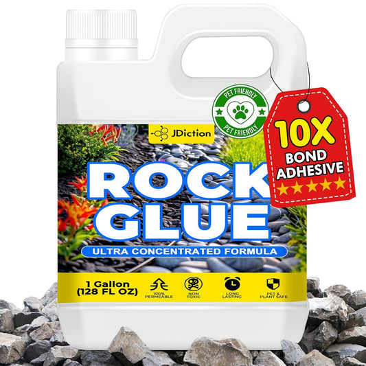 JDiction Rock Glue for Landscaping 1 Gallon - 10X Concentrated Mulch Glue for Landscaping, Gravel Binder for Stone/Pebble, Landscape Gravel Adhesive, Rock Stabilizer, Weather Proof, Lasts Up to 2 Year