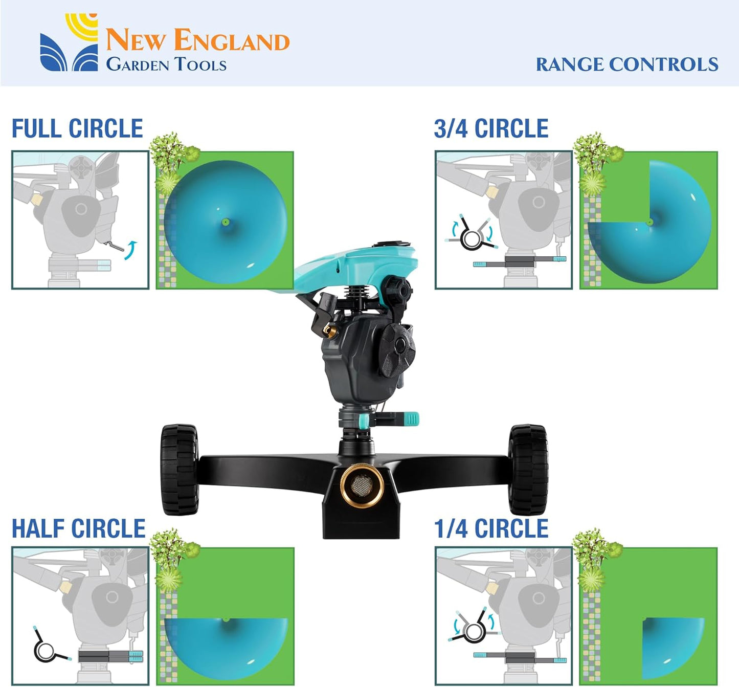 Lawn Pulsating Impact Sprinkler 300011 with a Gear Drive on Metal Base, Adjustable to 360 Degrees by New England Garden Tools