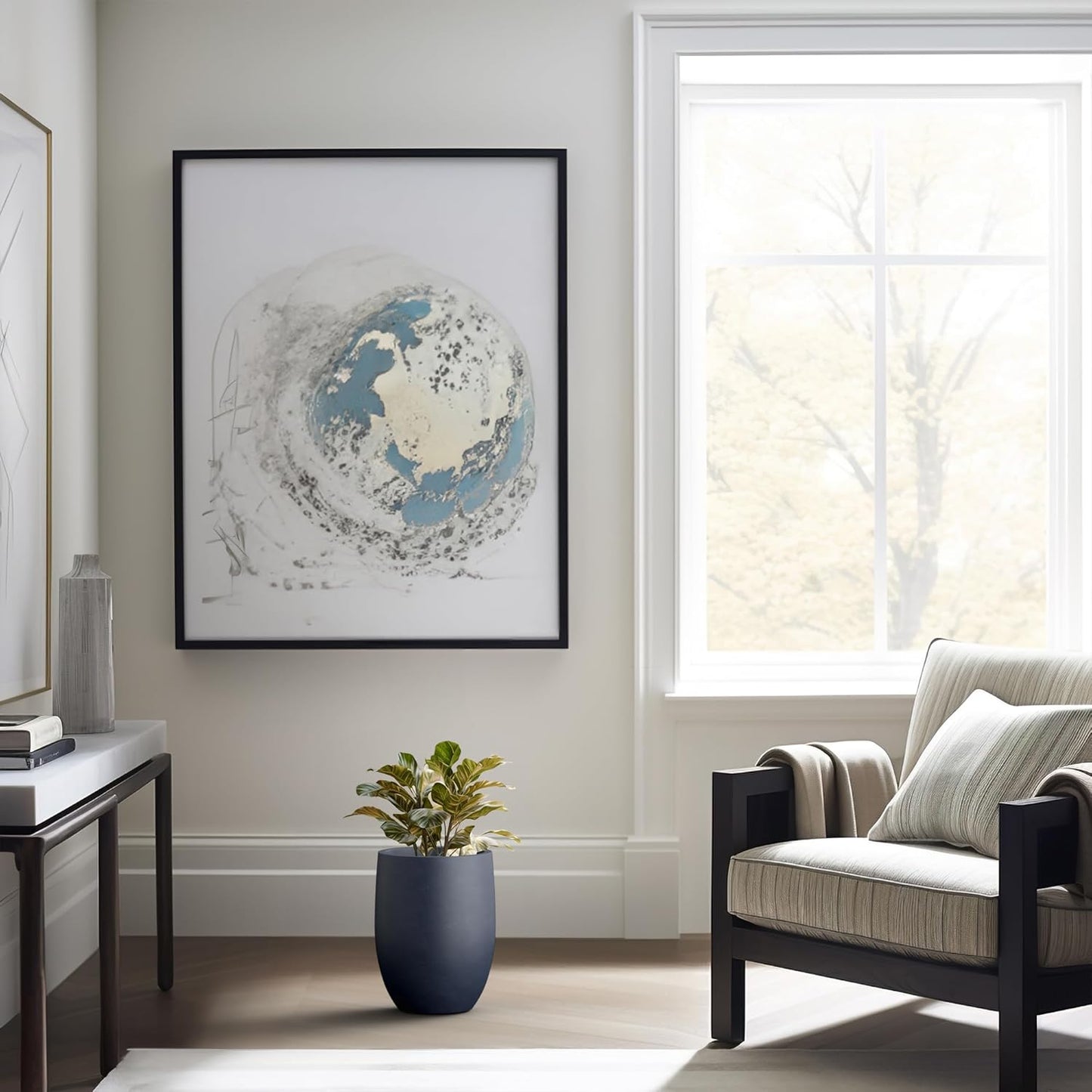 Kante 11.8 Inch Tall Concrete Planter, Large Indoor Outdoor Plant Pot with Drainage, Smooth Charcoal Finish with Forest Green Interior, Ideal for Porch, Home, Garden, Patio