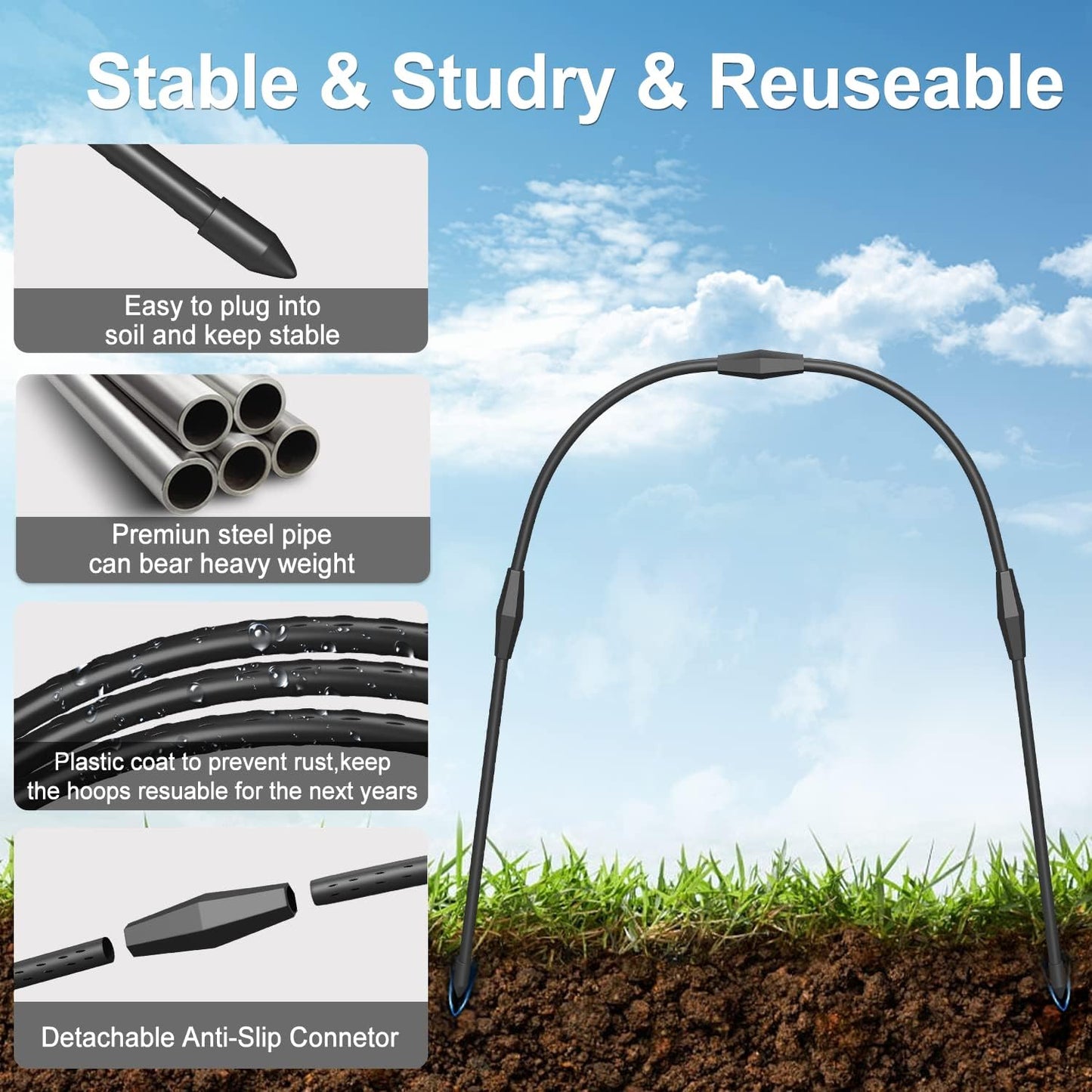 FOTMISHU 8pcs Garden Hoops for Raised Beds, 37.4"x 27.5" Greenhouse Hoops for Row Cover Garden Netting, Rust-Free Garden Tunnel, Reuseable Gardening Supplies for Plants (8pcs L- 37.4"x 27.5")
