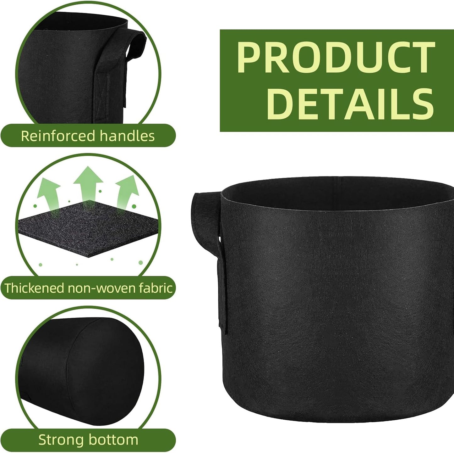 24 Pack 10 Gallon Grow Bags, Heavy Duty Thickened Aeration Fabric Pots with Handles for Vegetable/Flower/Plant