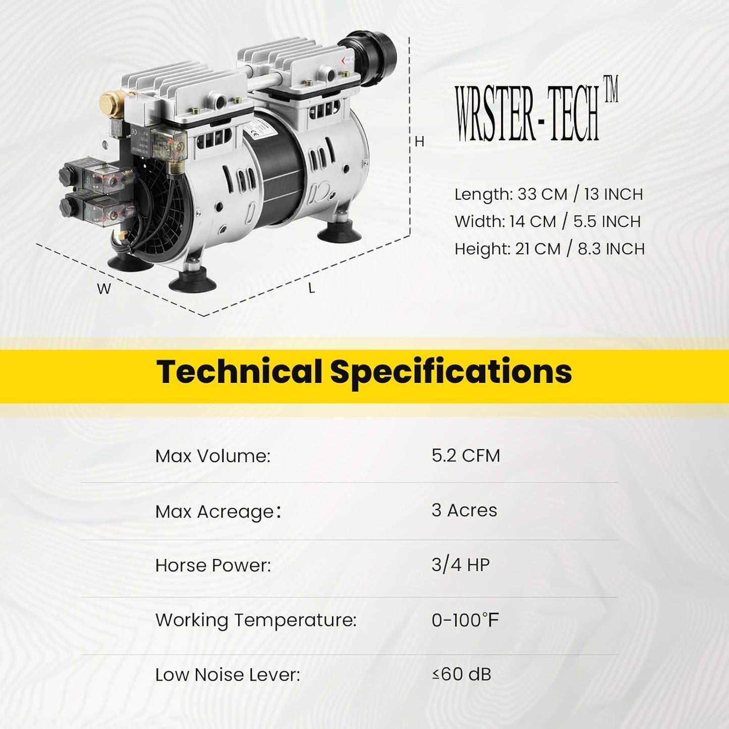 Aerator, 5.2 CFM for Pond and Lakes Up to 3 Acres, 3/4 HP Compressor without Timer & Diffuser & Hose, Aeration Pumps for Deep Water Oxygen Circulation