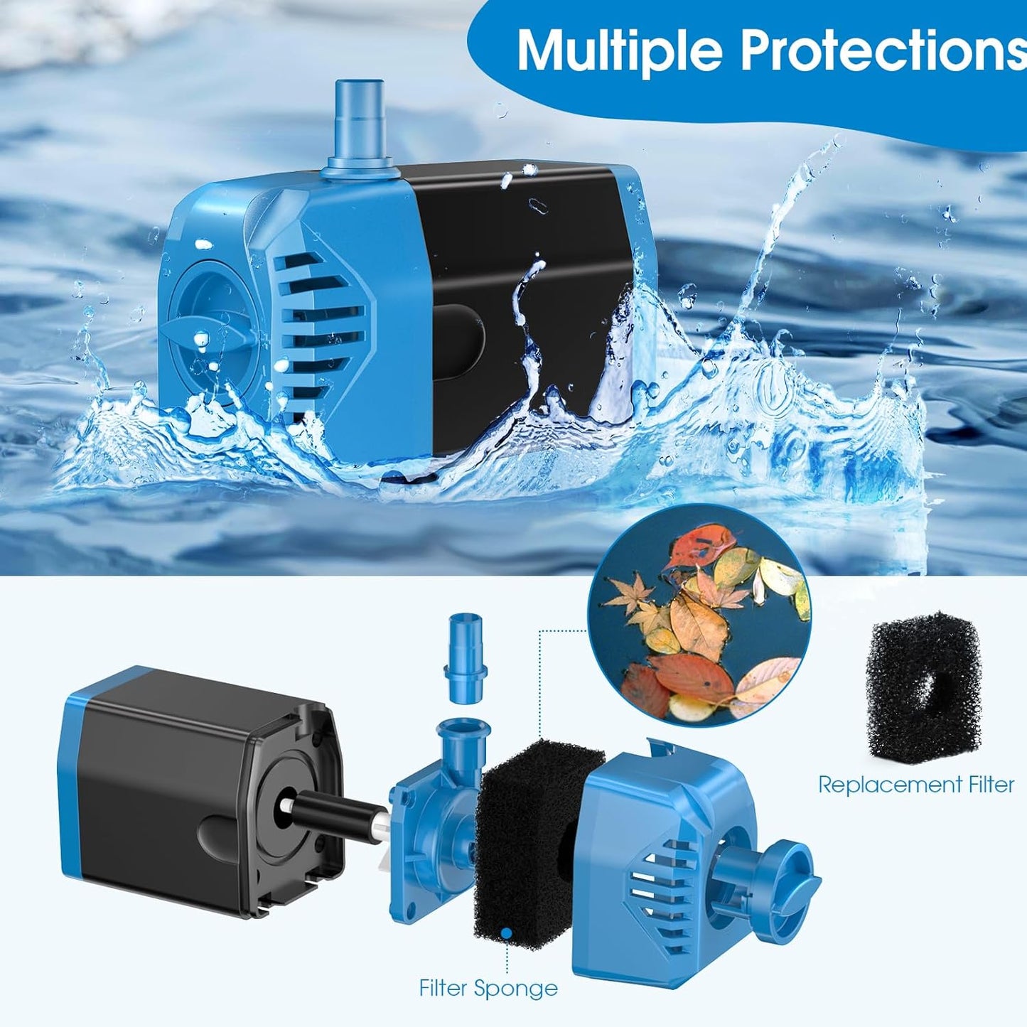 Antfraer Solar Water Pump, 12W Solar Powered Water Pump with Water Shortage Protection, 160GPH Solar Pond Pump with 6.6FT Clear Tubing, 17Ft Cord Length for Pond, Fish Tank, Waterfall, Garden