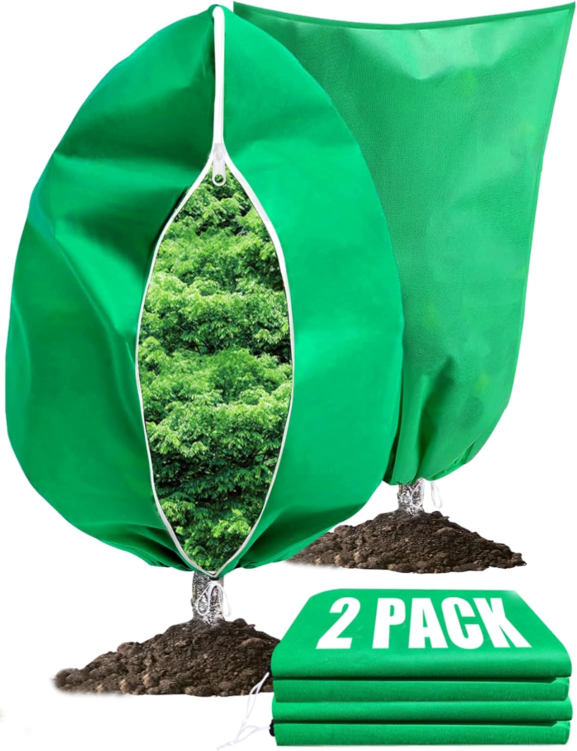Plant Covers Freeze Protection, 2 Pack Tree Covers for Winter Cold Weather Frost Blankets for Outdoor Plants Fruit Tree, 47.2" X 70.8" Shrubs Trees Jacket Covers Bags with Zipper Drawstring