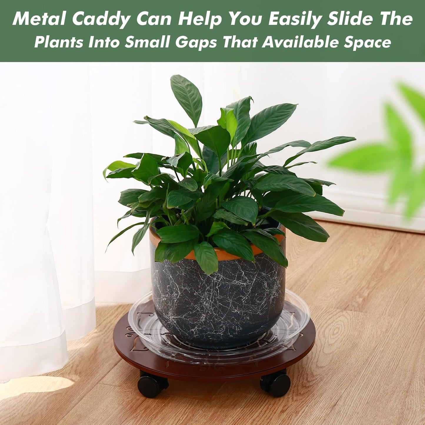 4 Packs 12 inches Large Metal Plant Caddy with Wheels Round Planter Dolly Pot Mover Rollers Wrought Iron Rolling Plant Stands Indoor Outdoor Wheeled Plant Holder Coaster Trolley, Butterfly, Brown