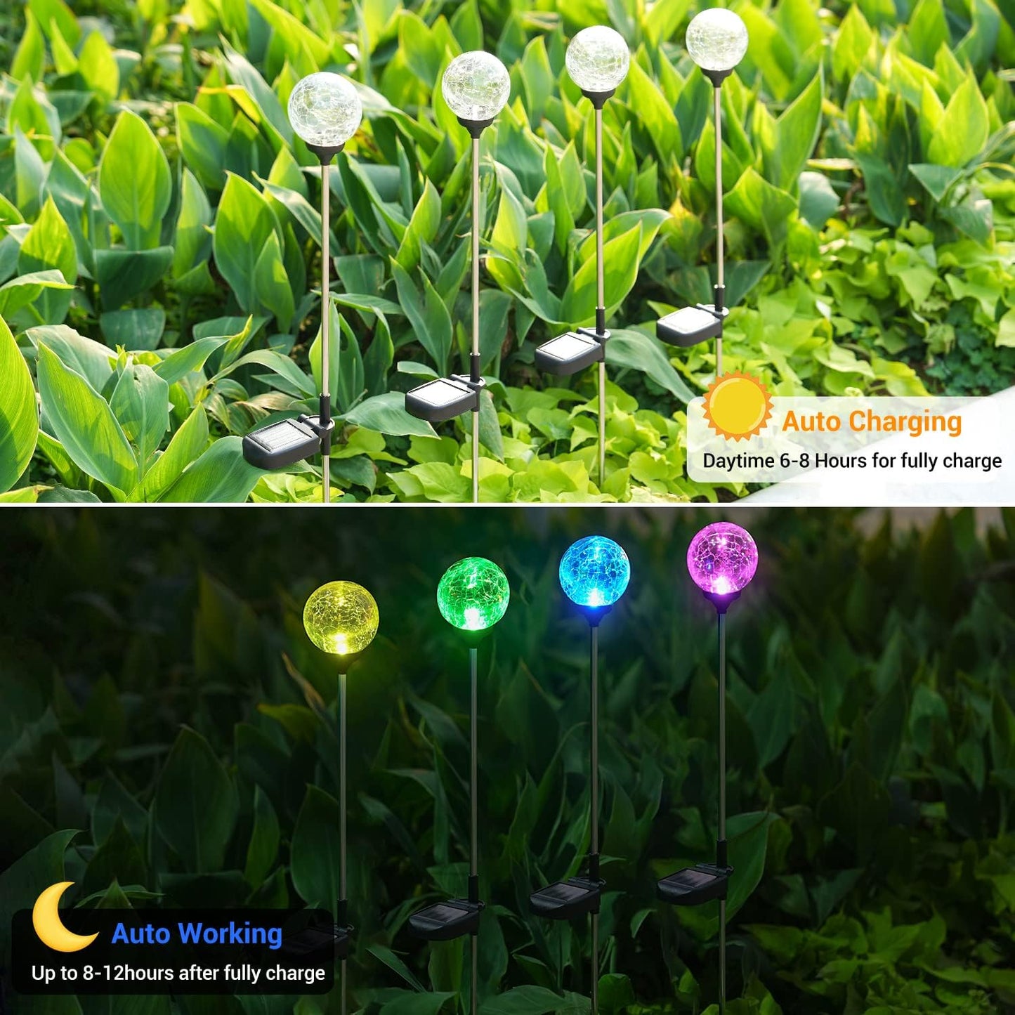 Crystal Cracked Glass LED Garden Globe Light - 6 Pack Color-Changing Solar Stake Ball Light Auto On/Off, Perfect for Landscape, Patio, Yard, Halloween Decorations