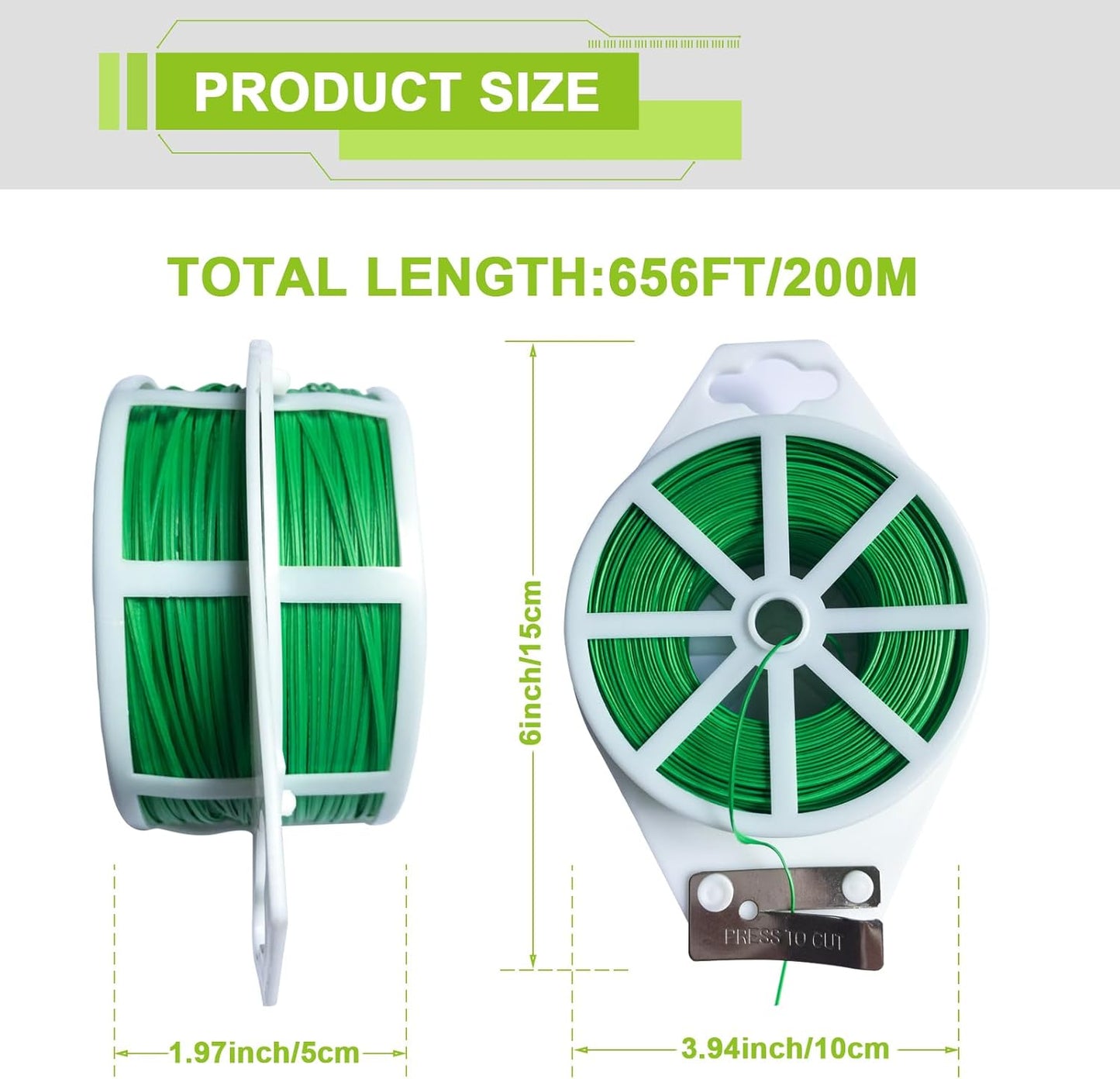 656ft/200m Twist Ties for Plants, Garden Twine for Climbing Plants & Outdoor Use, UV Resistant Plant Ties with Cutter, Garden Wire/String/Ties for Vines, Shrubs, Home & Office Organizing