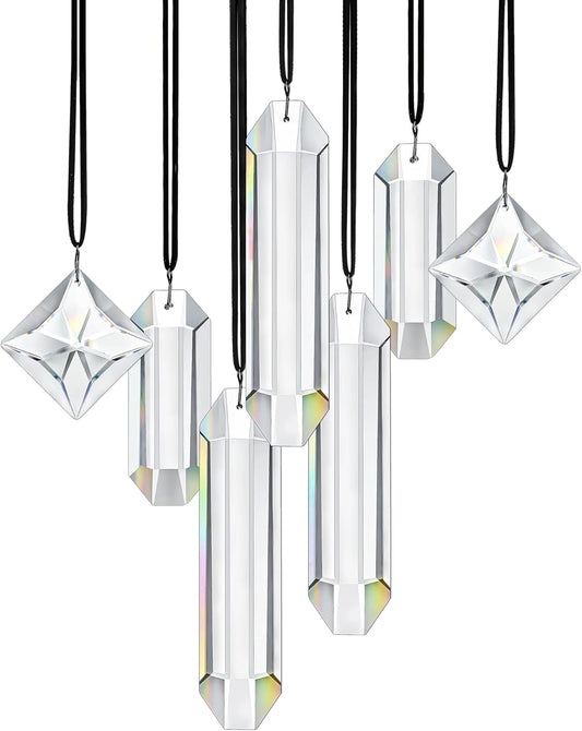 HDCRYSTALGIFTS Modern Grief Gift,Set 7 Clear Crystal Prisms Suncatchers Hanging Ornament,Rainbow Maker Sun Catchers for Windows, Balcony, Kitchen, Garden Decoration
