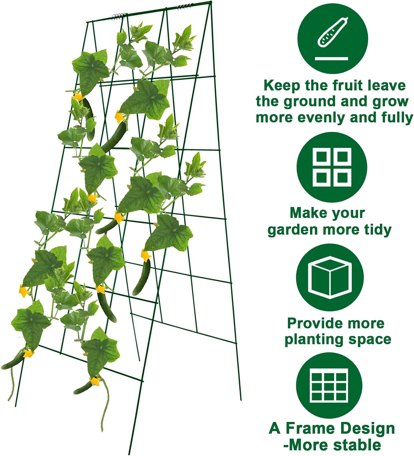 Foldable Cucumber Trellis, 46" L x 18" W A-Frame 2 Pack Cucumber Trellis for Raised Bed Garden Vegetable Grow Supports, Steel Trellis with Twist Ties & Plant Bags for Climbing Plants Outdoor
