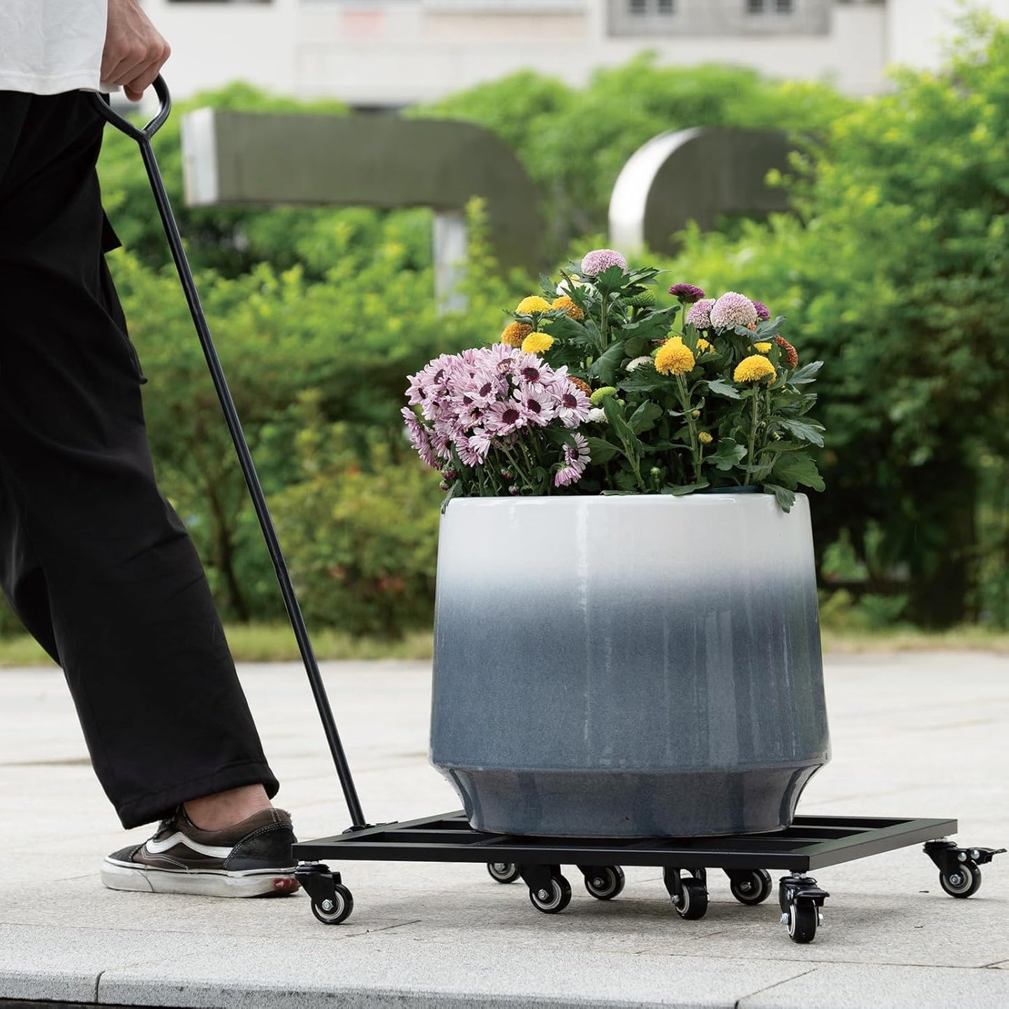 20-Inch Heavy Duty Plant Dolly with Wheels - 360° Swivel Rolling Planter Base for Indoor/Outdoor Use, Supports up to 200lbs, Includes Removable Handle for Effortless Mobility