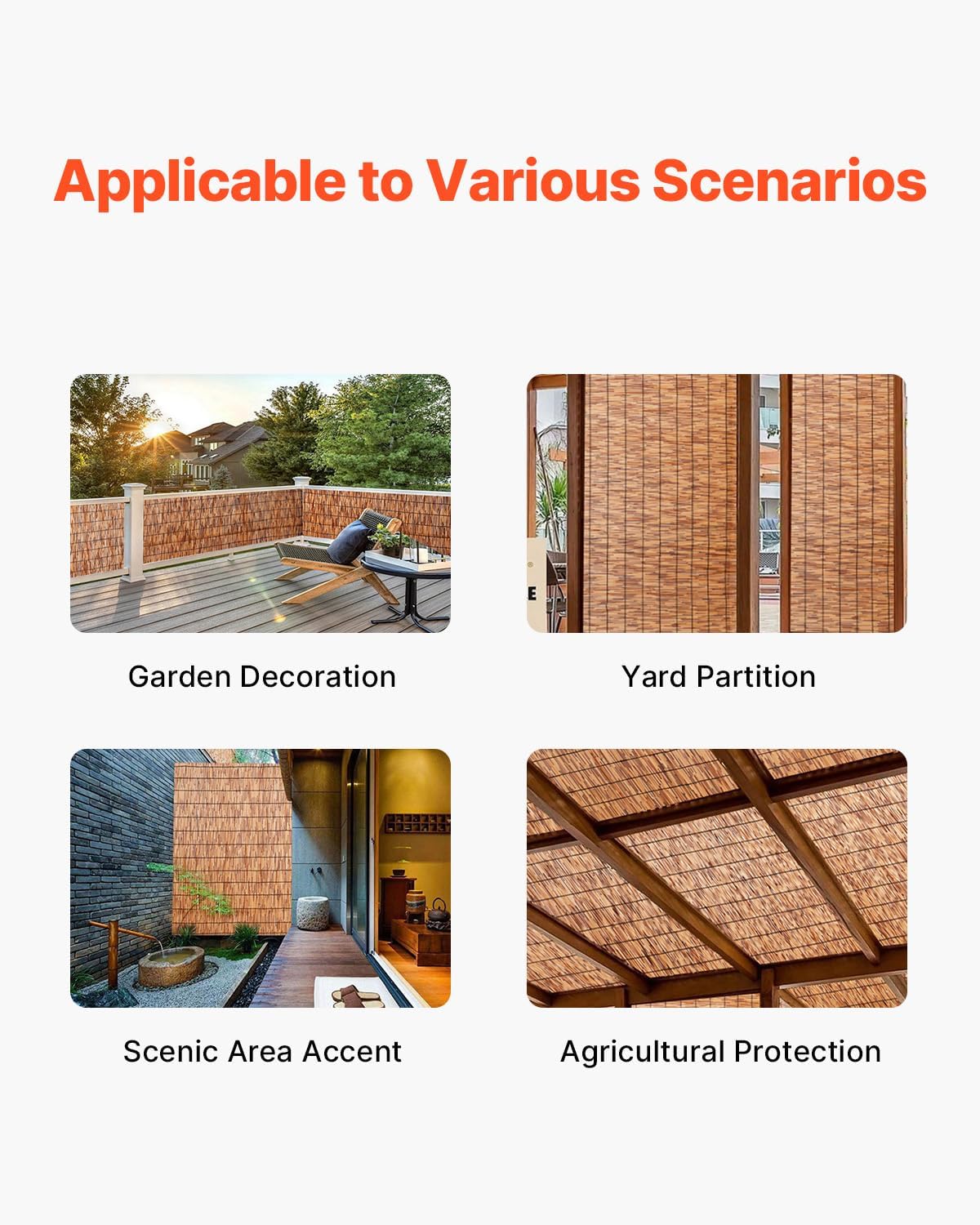 VEVOR Natural Reed Fencing,5.5ft x 16.4 ft, Decorative Bamboo Privacy Screen,Reed Fence Roll Patio Decorative Fences Reed Screen Curtain for Garden Backyard Patio Balconies,Brown