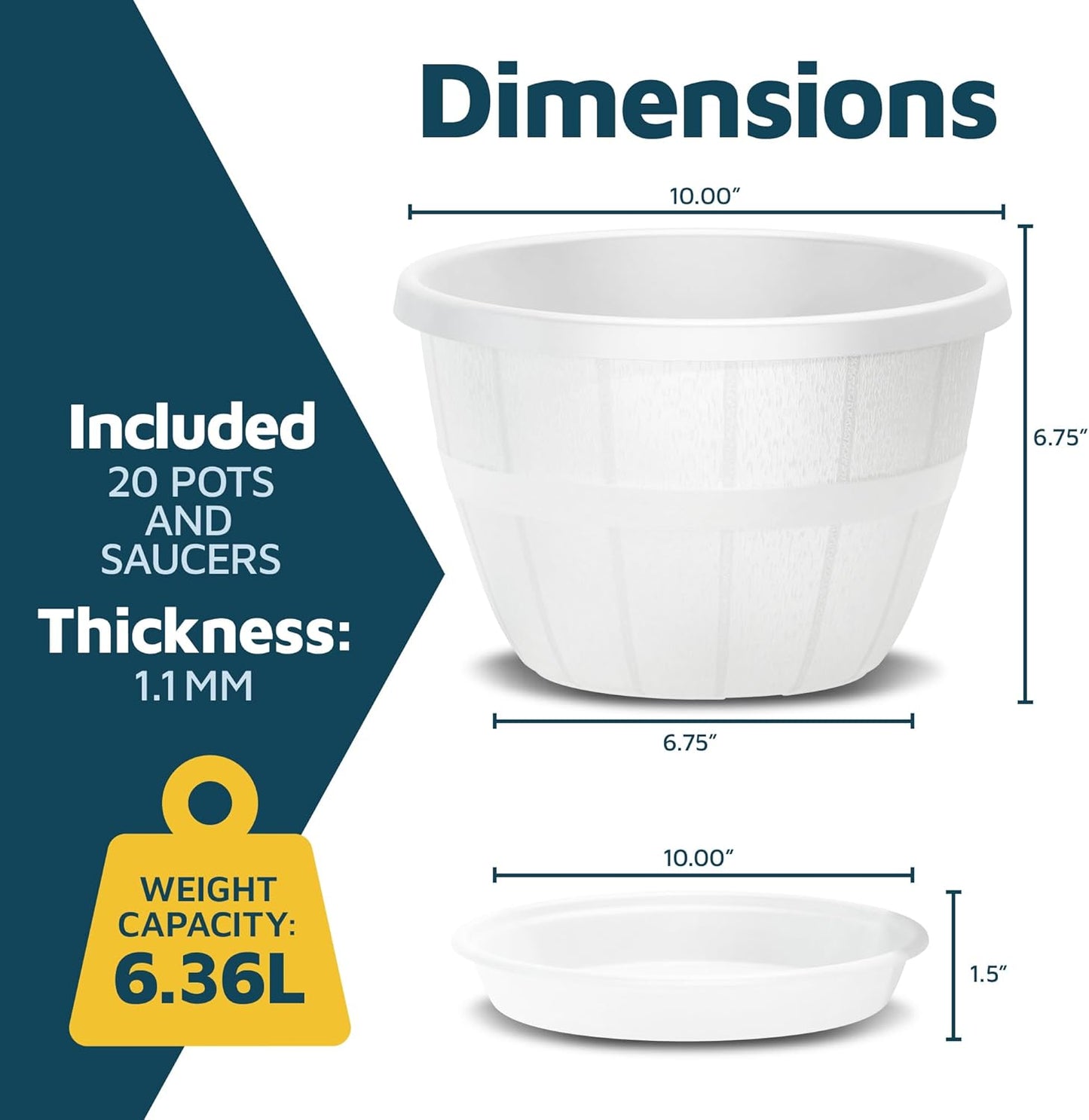 10-Inch Whiskey Barrel Planters Outdoor Pack of 20 - Durable Plastic Plant Pots for Indoor & Outdoor Use with Drainage & Saucer, Lightweight Rustic Barrel Planters for Flowers, Herbs & Small Plants